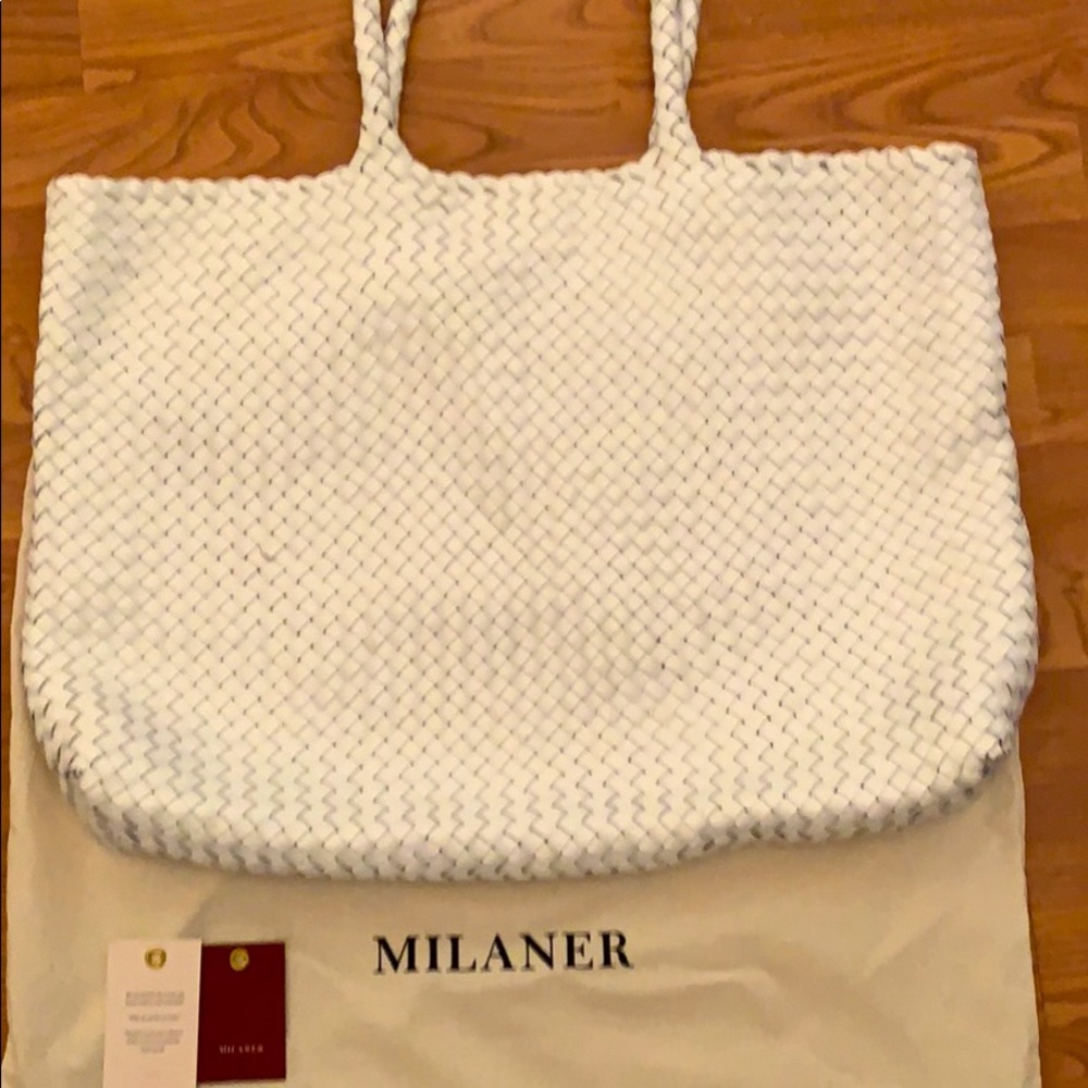 By Milaner Elena woven leather tote bag.